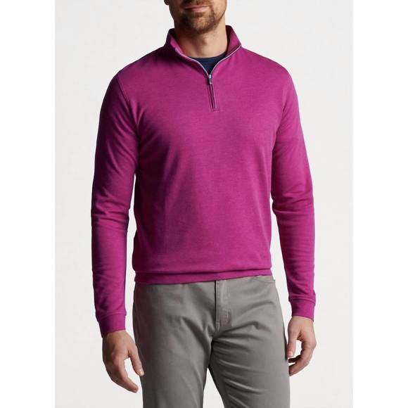NEW PETER MILLAR men's crown comfort interlock quarter-zip sweater in beet root - Picture 1 of 3